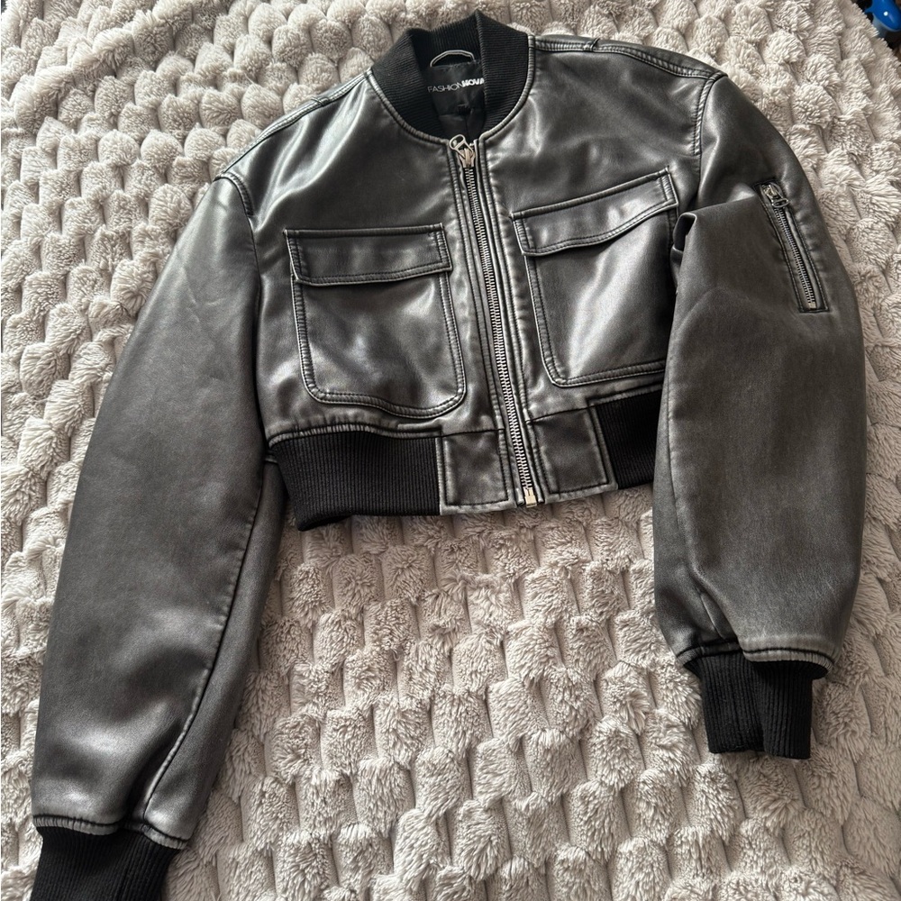 Fashion Nova Metallic Black Bomber Jacket